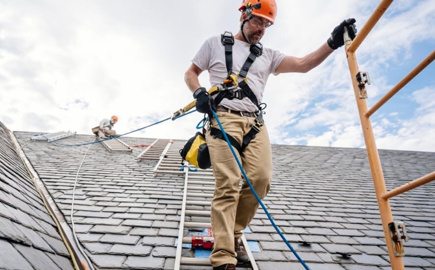 Metal roof fall protection anchors